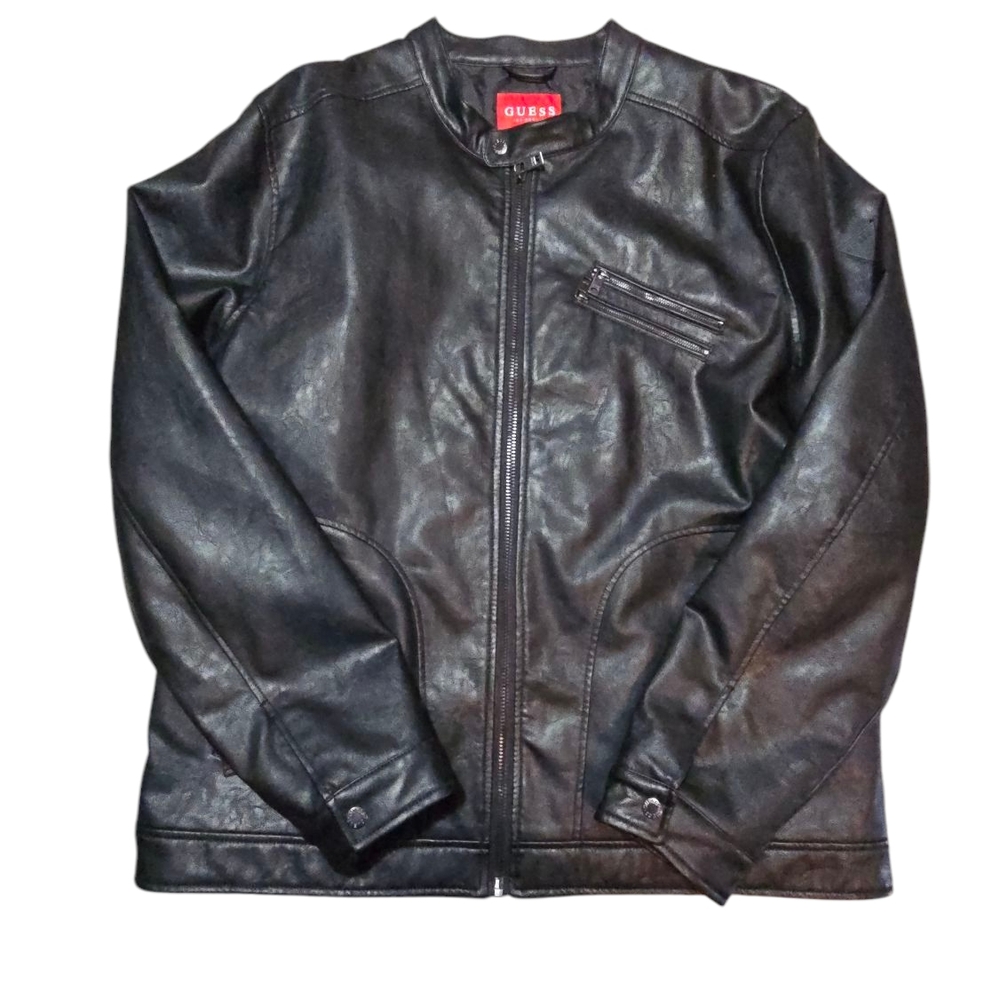 Pre-owner GUESS Black Leather Jacket for Men